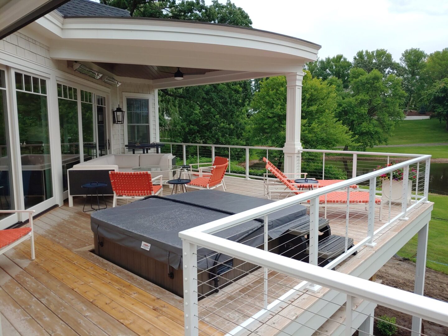 custom deck wood white thin railing scaled