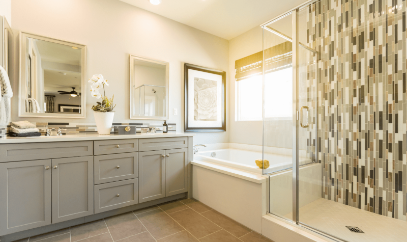 A bathroom with a tub and shower combination.